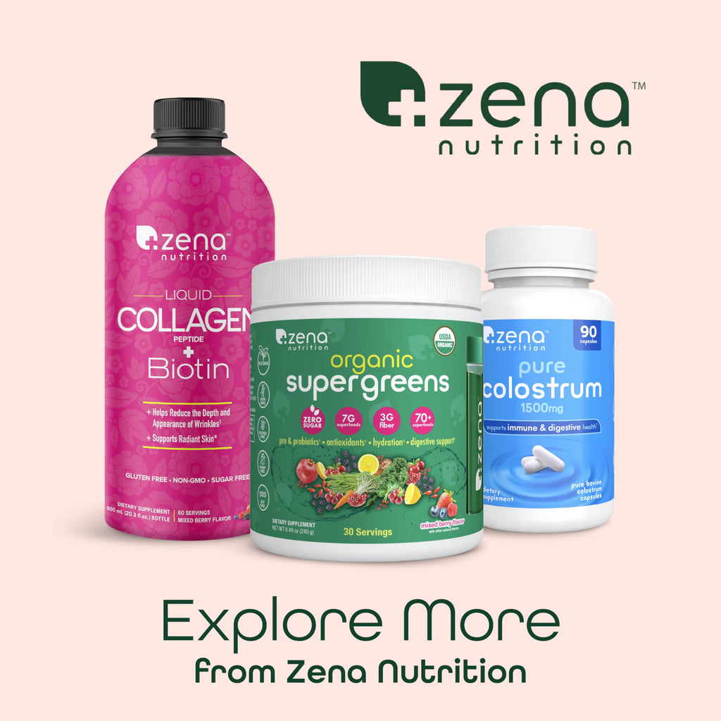 Zena Nutrition Liquid Collagen with Biotin – Type I & III, Verisol, Mixed Berry (60 Servings)