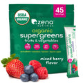 Zena Nutrition Organic Super Greens Powder – 70+ Superfoods, 0 Sugar, 5g Fiber, Mixed Berry, 45 Stick Packets
