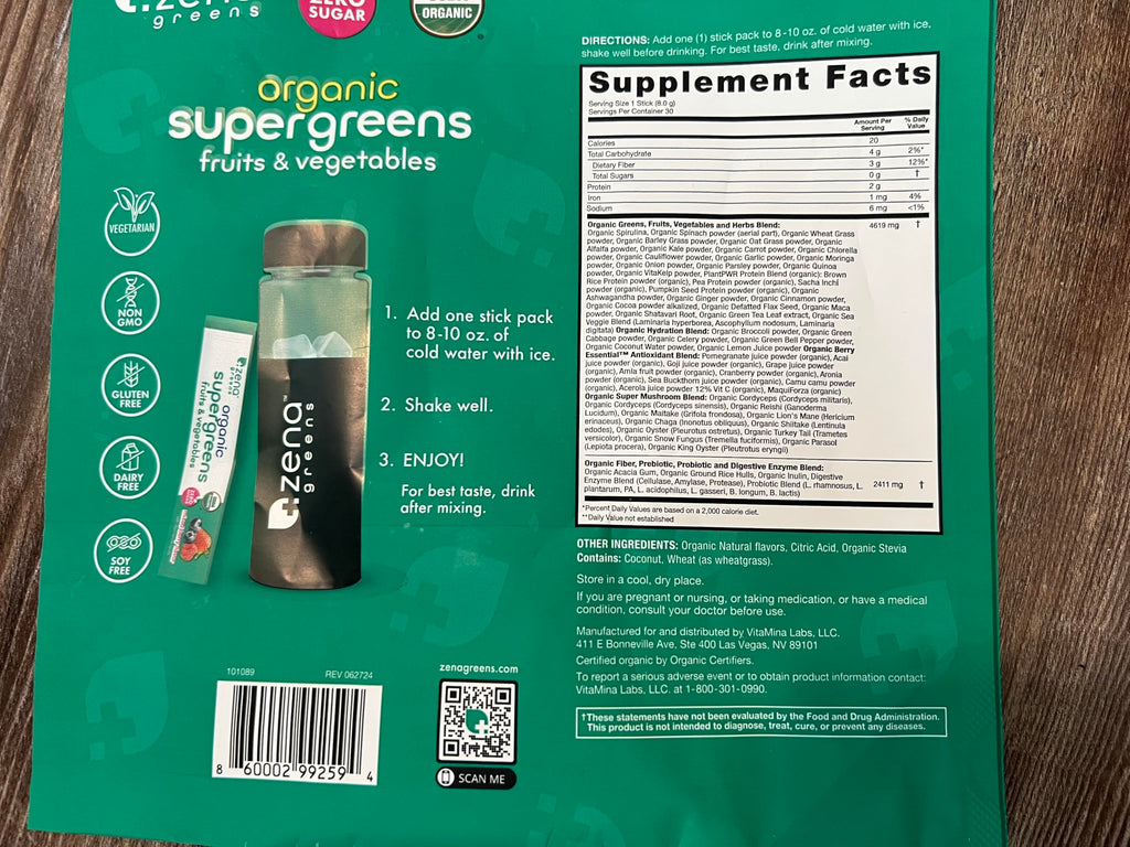 Zena Nutrition Organic Super Greens Powder – 70+ Superfoods, 0 Sugar