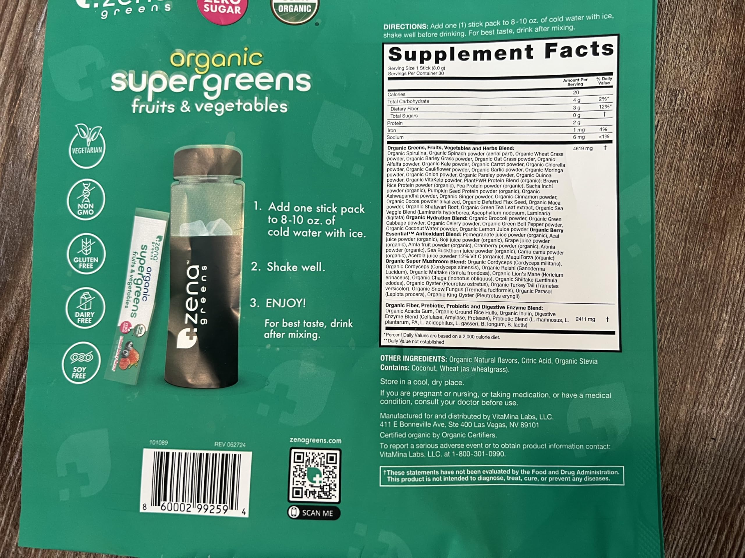 Zena Nutrition Organic Super Greens Powder – 70+ Superfoods, 0 Sugar