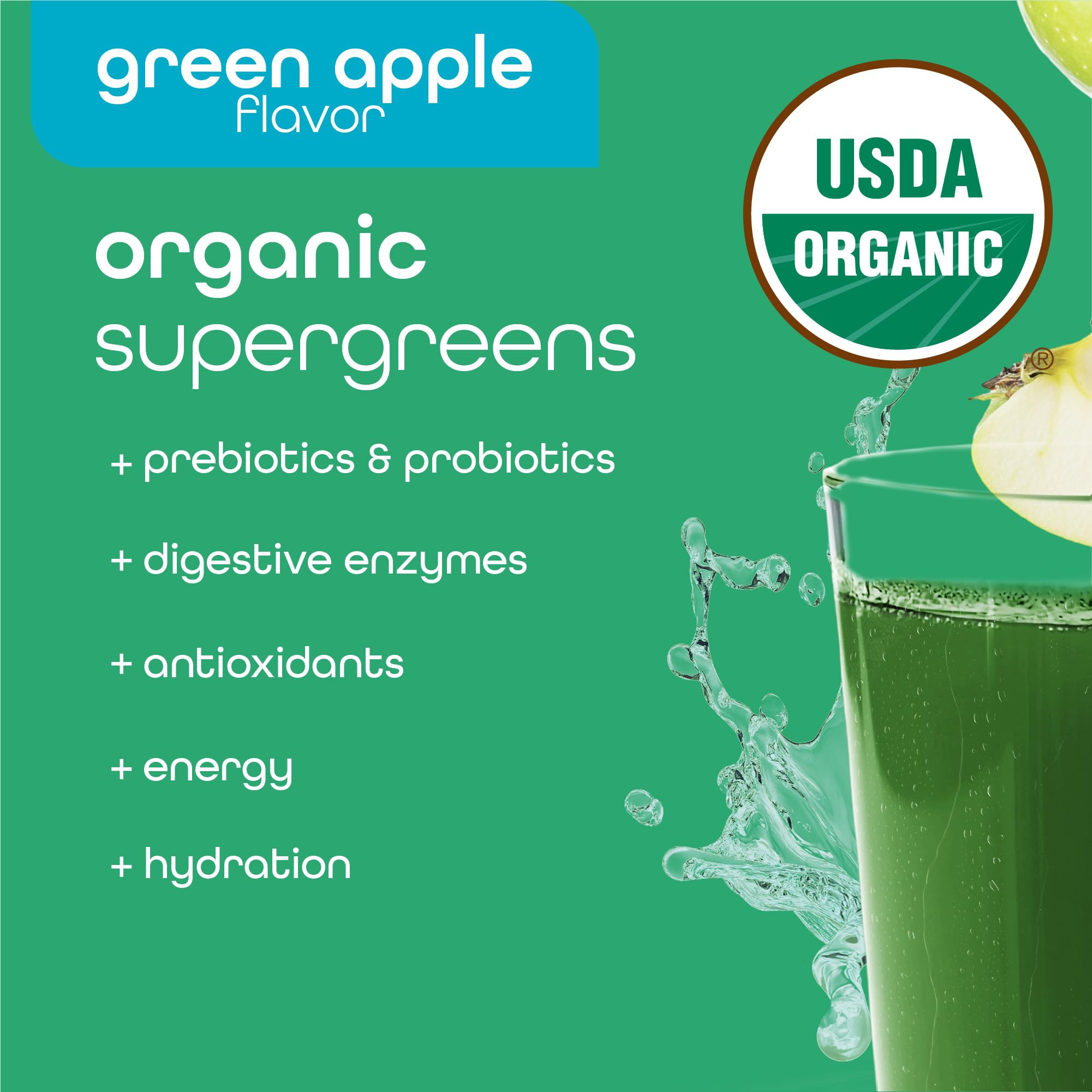 Zena Nutrition Organic Super Greens Energy & Hydration Powder — 70+ Superfoods, 0 Sugar, 5g Fiber, 40 Packets