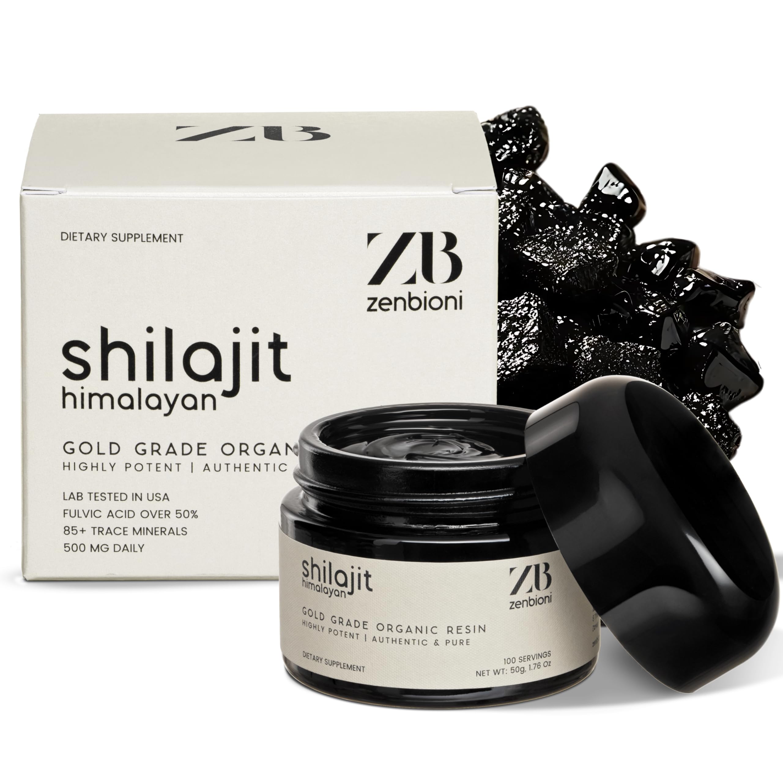 Zenbioni Pure Himalayan Shilajit Resin 50g – 85+ Minerals, 50% Fulvic Acid, Lab Tested