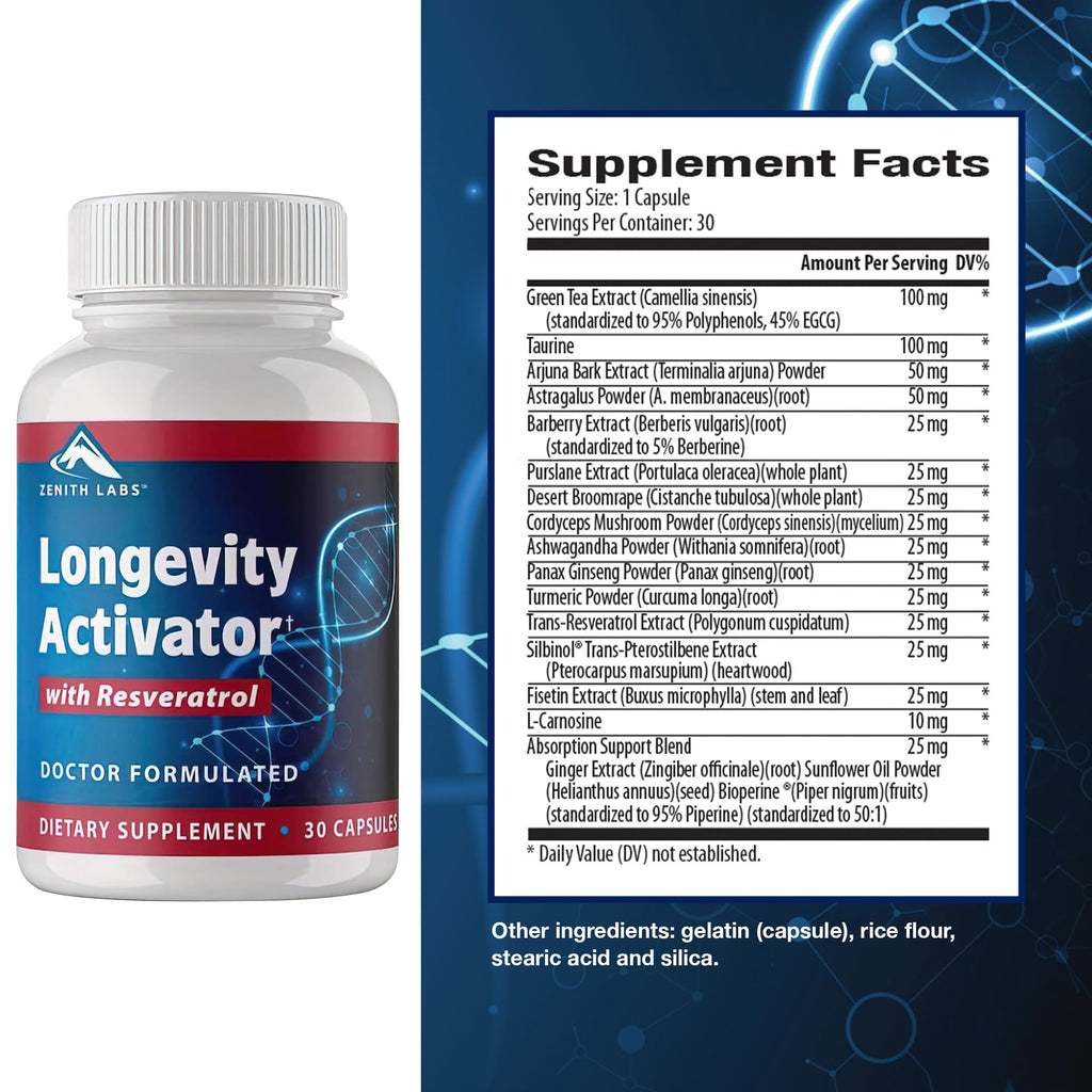 Zenith Labs Longevity Activator - Anti-Aging Supplement with Resveratrol (3-Pack) | Immune & Memory Support