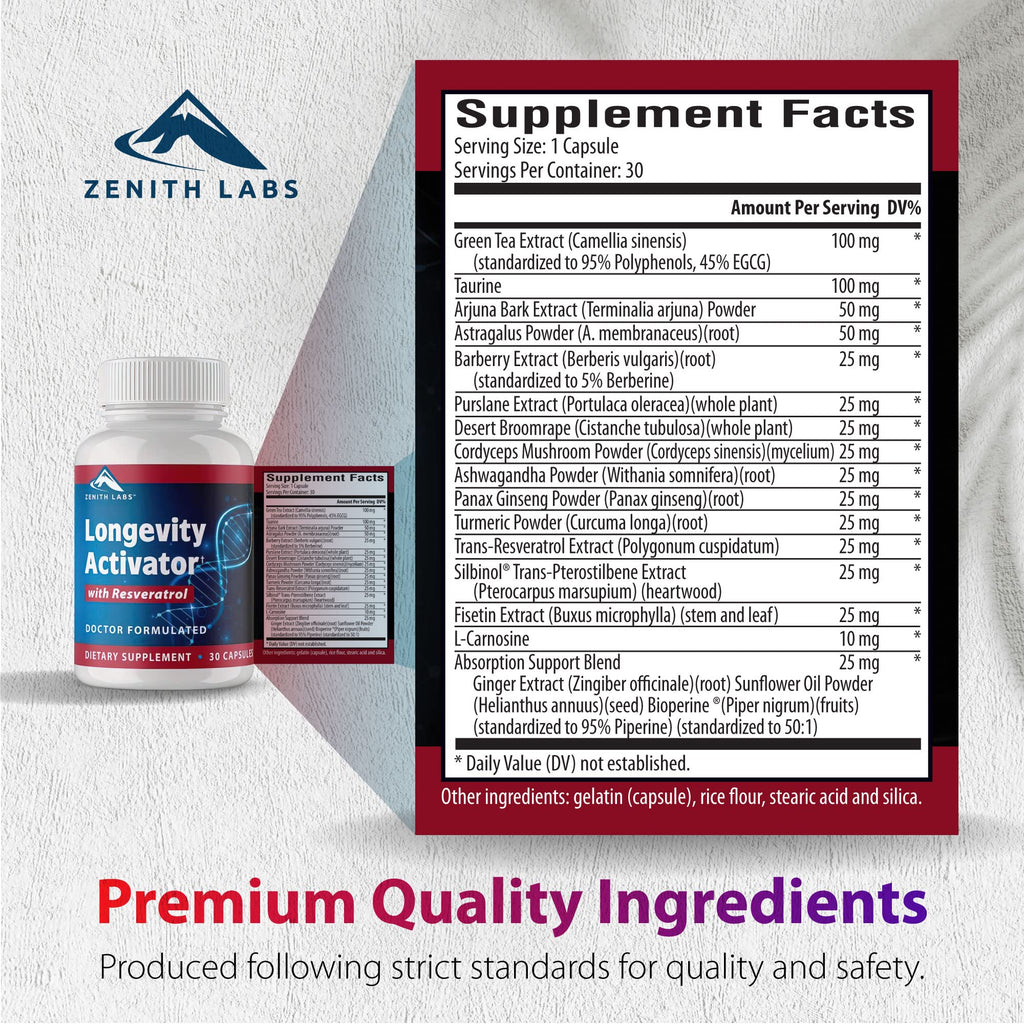 Zenith Labs Longevity Activator: Anti-Aging Supplement with Resveratrol | 3 Pack