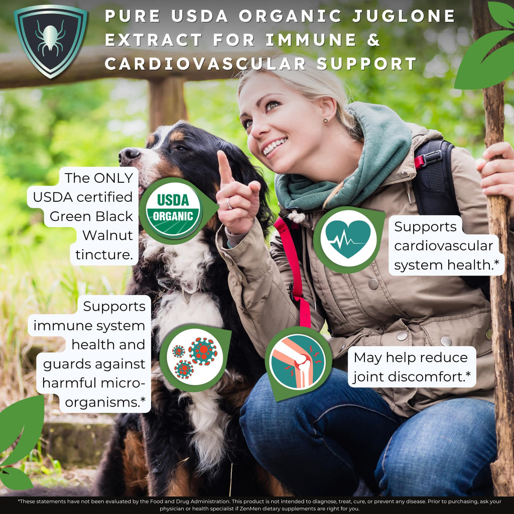 Zenmen Organic Green Black Walnut Hull Tincture – Highly Potent Formula, Antioxidants, 2.32 oz / 60 ml – Vegan – Made in USA