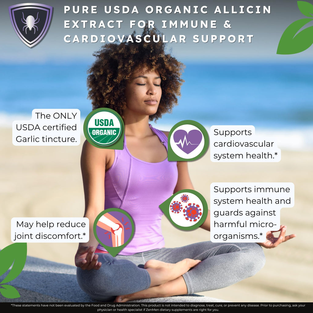 Zenmen Organic Garlic Cloves Extract (Odorless Tincture) – Immune Support, Antioxidants, 2.32 oz / 60 ml – Vegan – Made in USA