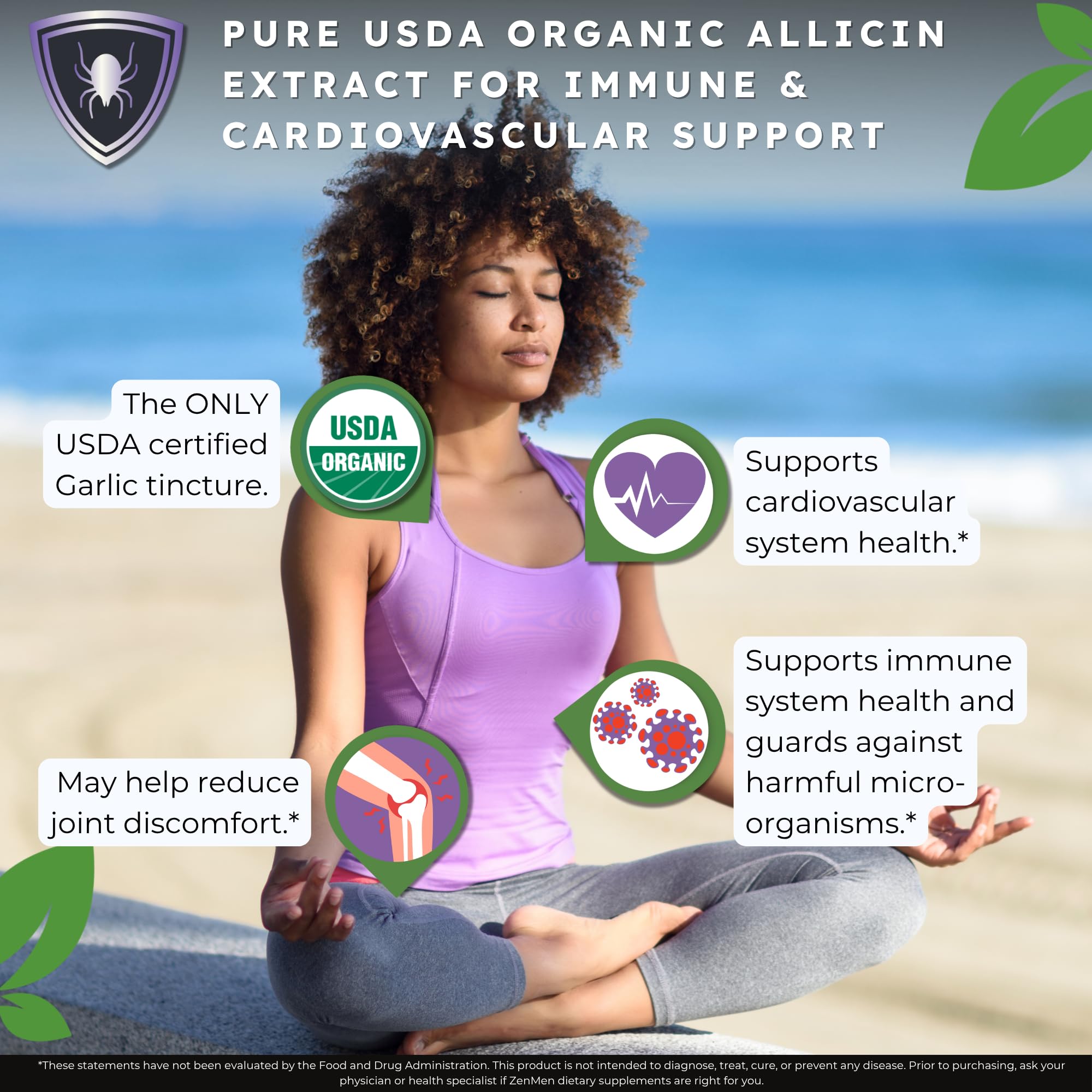 Zenmen Organic Garlic Cloves Extract (Odorless Tincture) – Immune Support, Antioxidants, 2.32 oz / 60 ml – Vegan – Made in USA