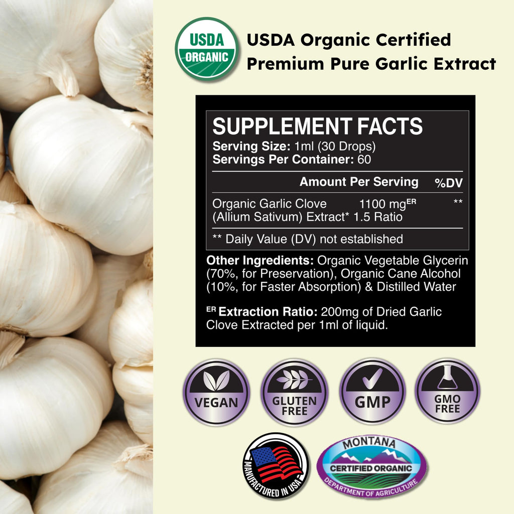 Zenmen Organic Garlic Cloves Extract (Odorless Tincture) – Immune Support, Antioxidants, 2.32 oz / 60 ml – Vegan – Made in USA