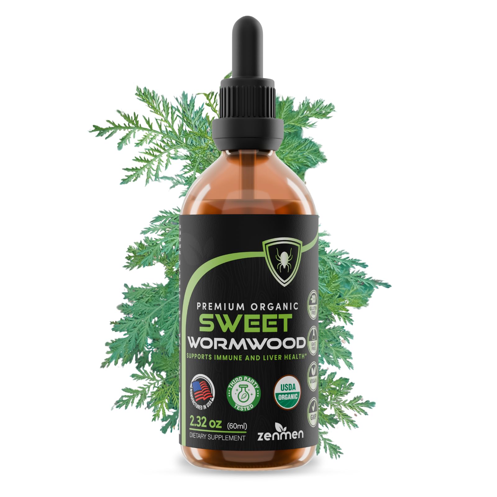 Zenmen Organic Sweet Wormwood Extract (Artemisia Annua) — Immune Support & Antioxidants | 2.32 oz / 60 ml, Vegan, Made in USA