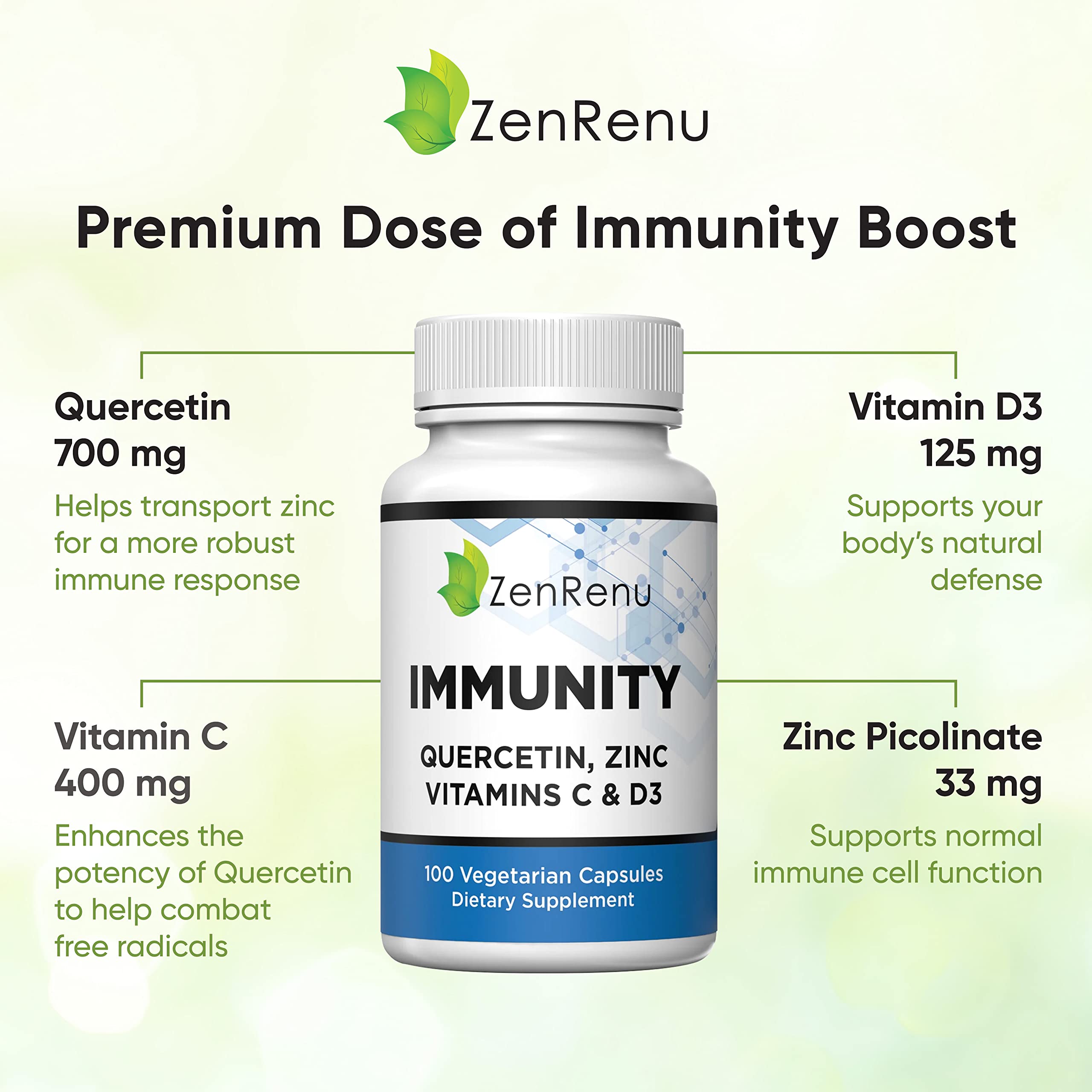 Zenrenu Immunity Quercetin 700 mg | Zinc, Vitamin C & D Immune Support