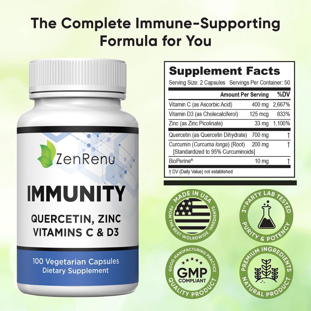 Zenrenu Immunity Quercetin 700 mg | Zinc, Vitamin C & D Immune Support