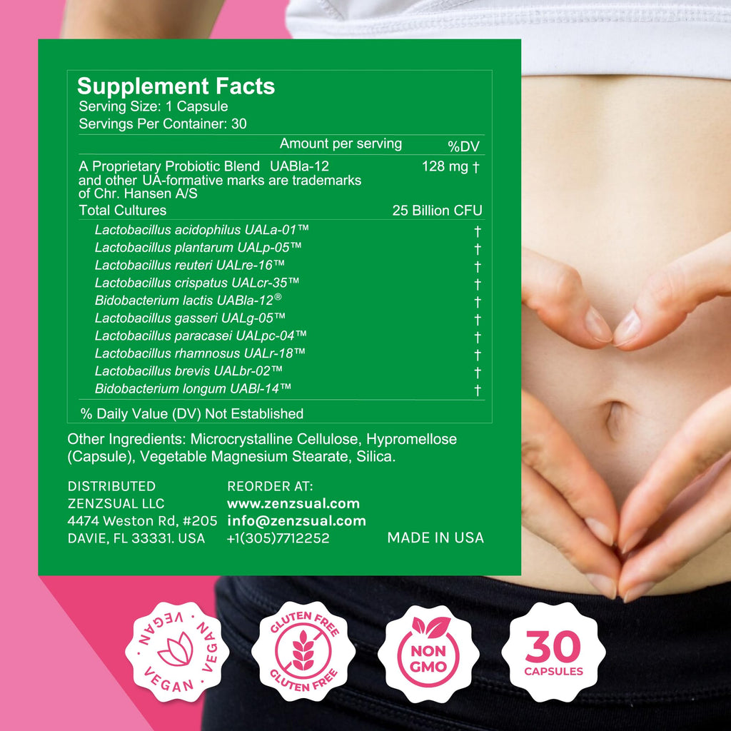 ZENZSUAL Zenbiotic Probiotics for Women – 25B CFU, Vaginal Health & pH Balance | 30 Vegan Capsules