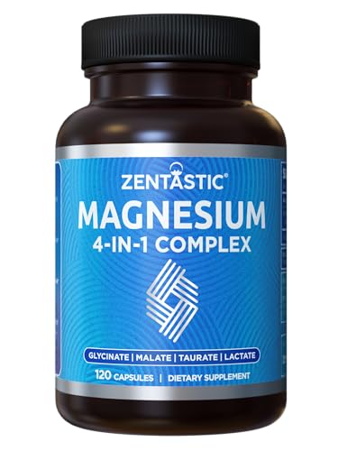 Zentastic Magnesium Complex 4-in-1 | Chelated Magnesium Glycinate, Malate, Taurate & Lactate – 120 Capsules
