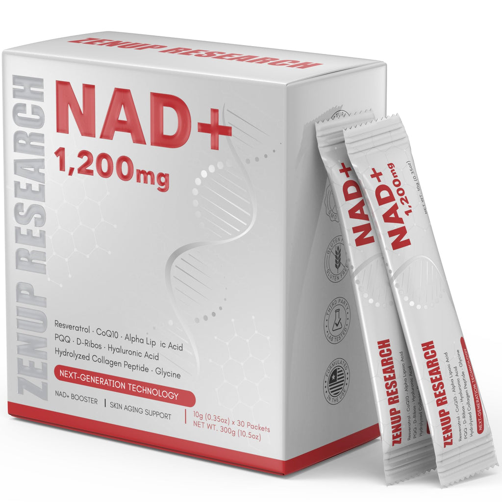 ZenUP NAD+ Extra Strength 1200mg Stick Pack – CoQ10, Resveratrol, D-Ribose & D-PQQ | 30 Packets