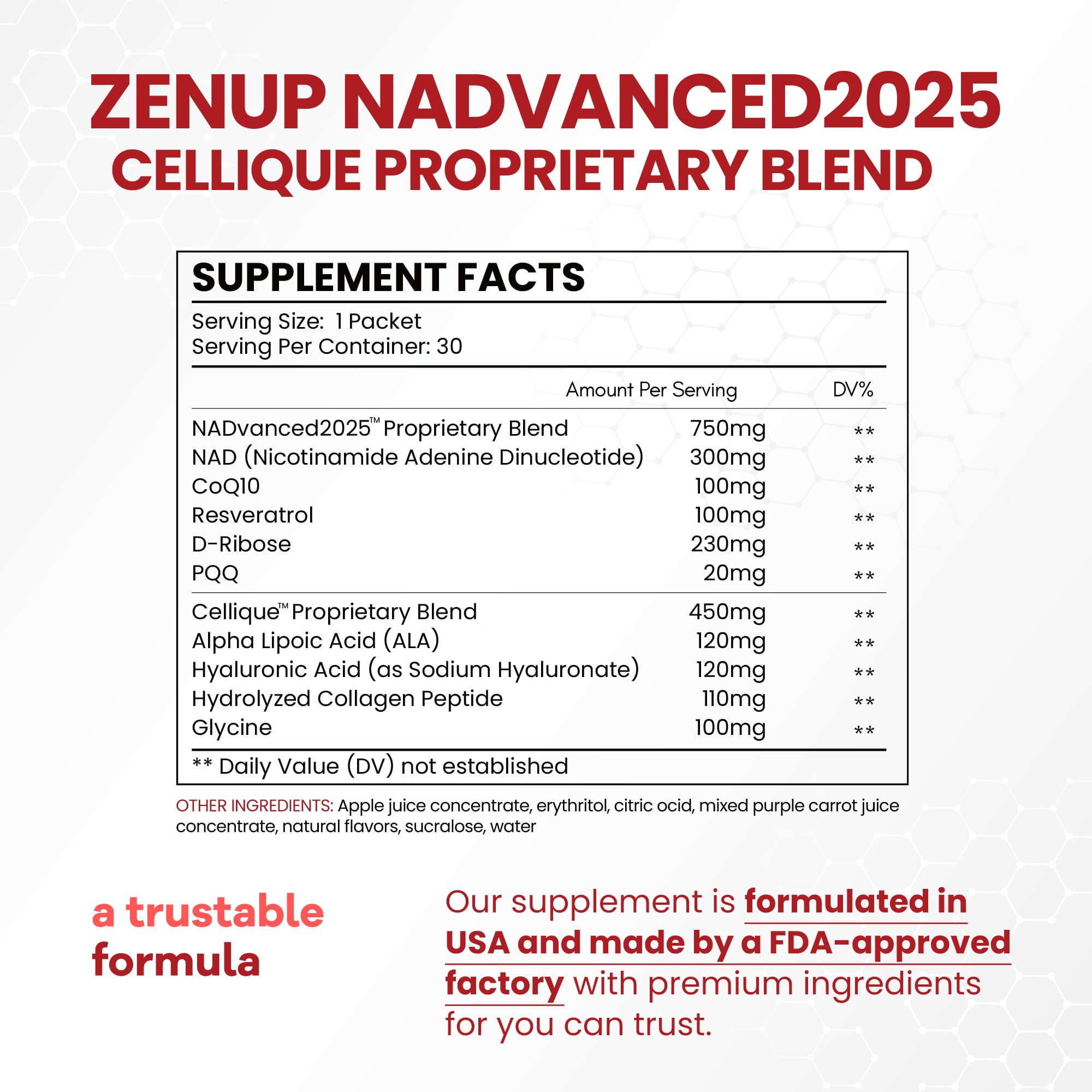 ZenUP NAD+ Extra Strength 1200mg Stick Pack – CoQ10, Resveratrol, D-Ribose & D-PQQ | 30 Packets