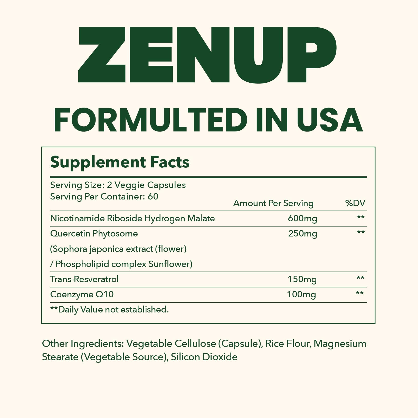 ZenUP NAD+ Supplement | 1100mg Liposomal NR with Resveratrol & Quercetin | Energy & Skin Support | 120 Caps