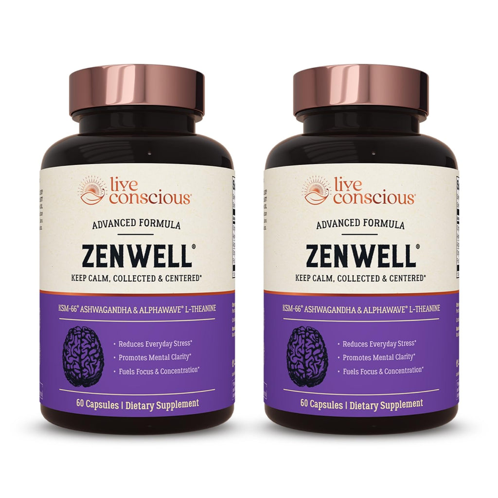 Live Conscious KSM-66 Ashwagandha with L-Theanine & AlphaWave – ZenWell 2-Pack (60 Capsules)
