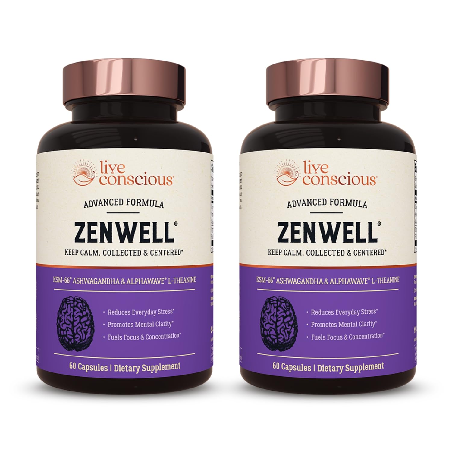 Live Conscious KSM-66 Ashwagandha with L-Theanine & AlphaWave – ZenWell 2-Pack (60 Capsules)