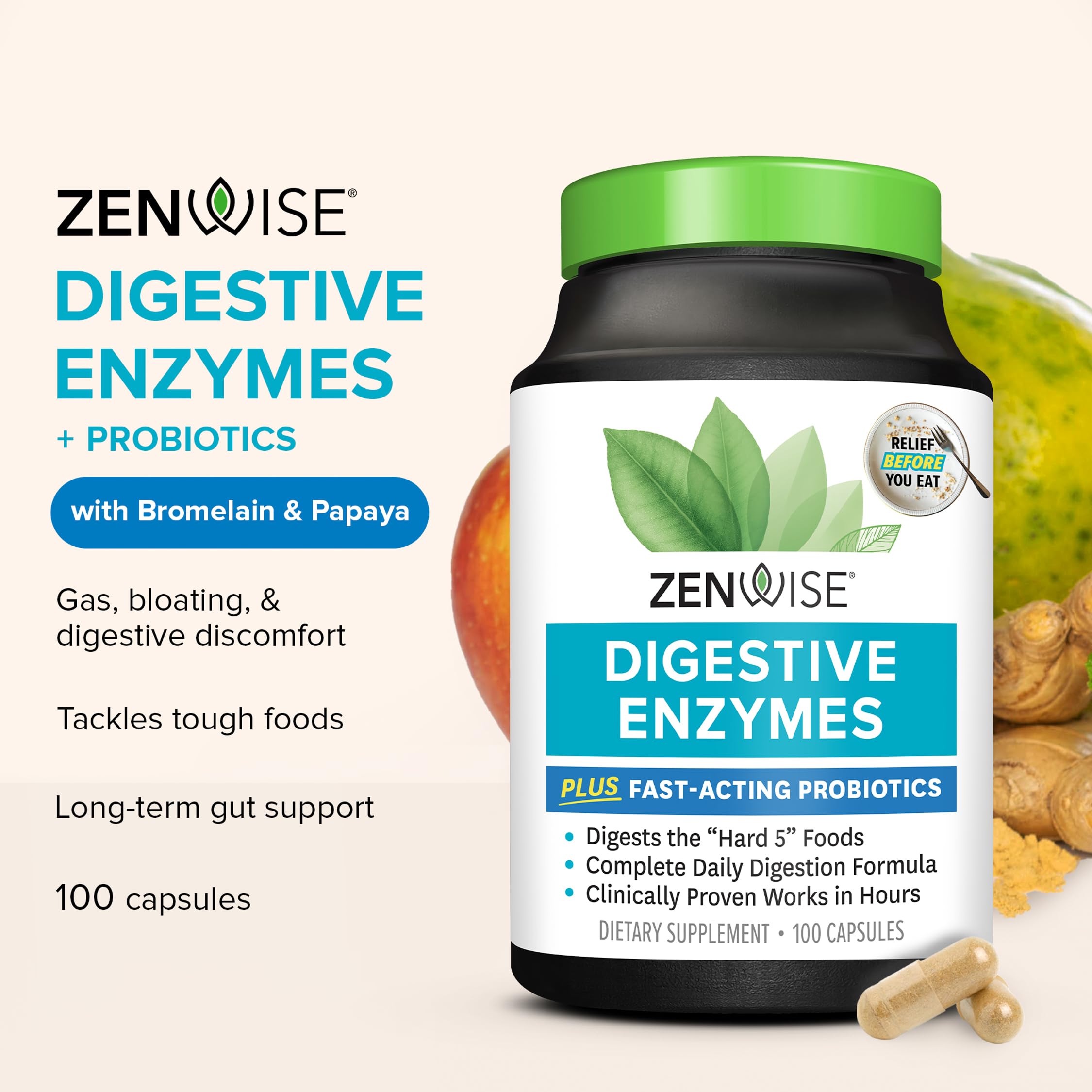 Zenwise Health Digestive Enzymes for Gut Health & Bloating Relief - 100 Count
