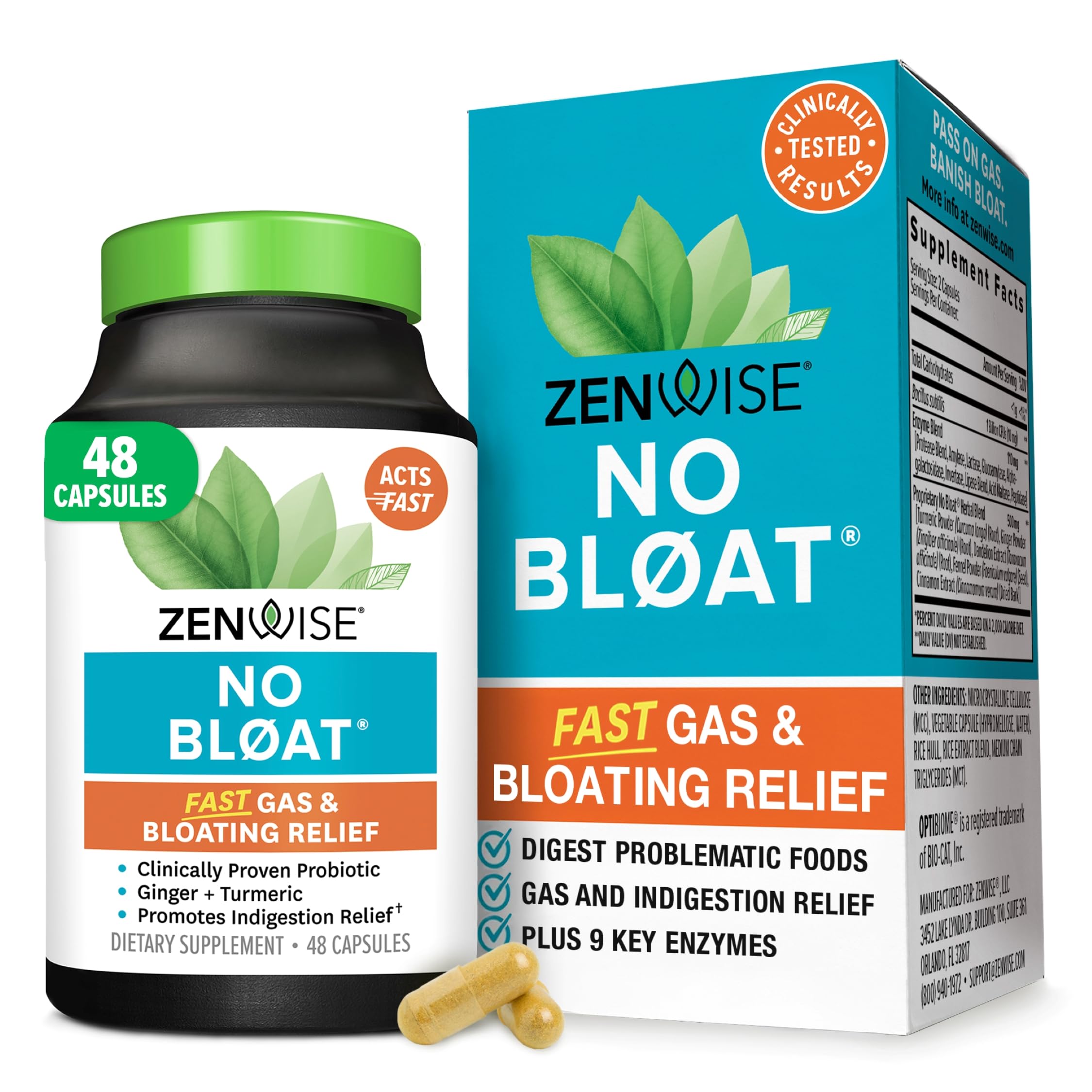 Zenwise No Bloat Digestive Enzymes for Gut Health - 48 Count