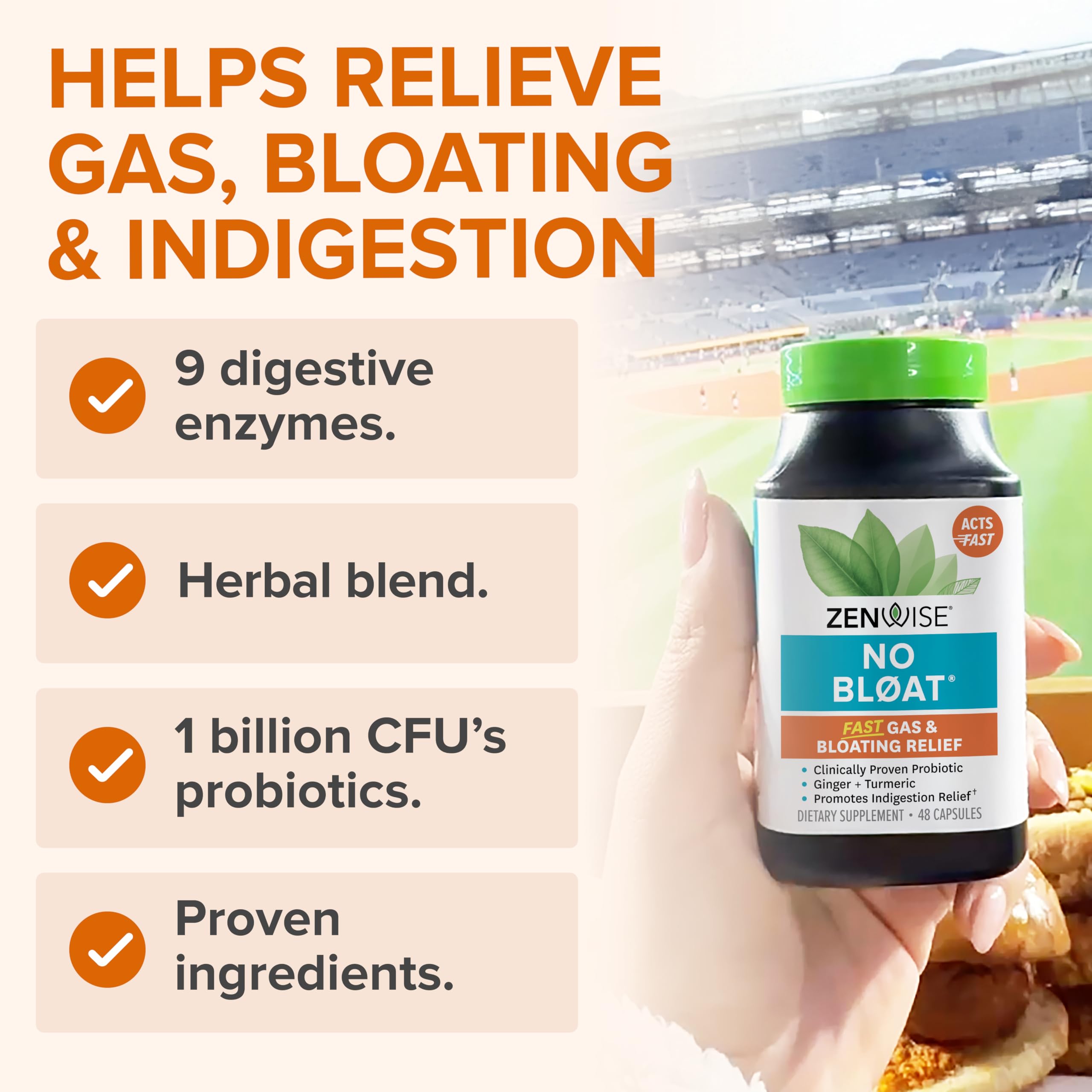 Zenwise No Bloat Digestive Enzymes for Gut Health - 48 Count