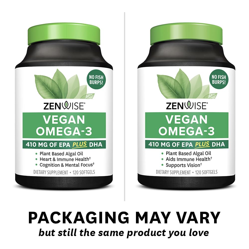 Zenwise Vegan Omega-3 Supplement – Algae-Derived EPA/DHA/DPA | Burpless, 120 Softgels