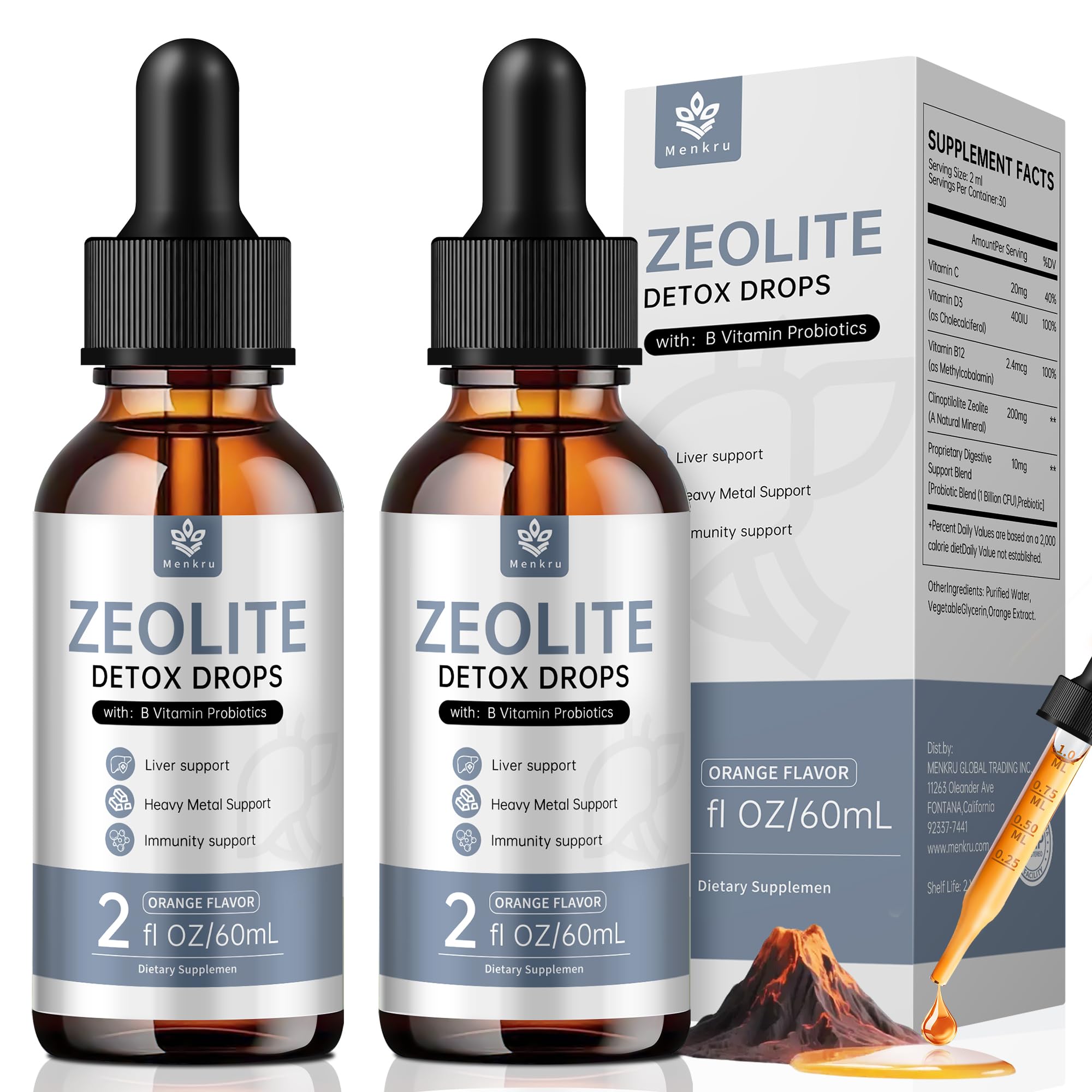 (2 Pack) Zeolite Drops – 99%+ Pure Zeolite Clinoptilolite, Vitamin B, Probiotic Blend, Vegan, Non-GMO