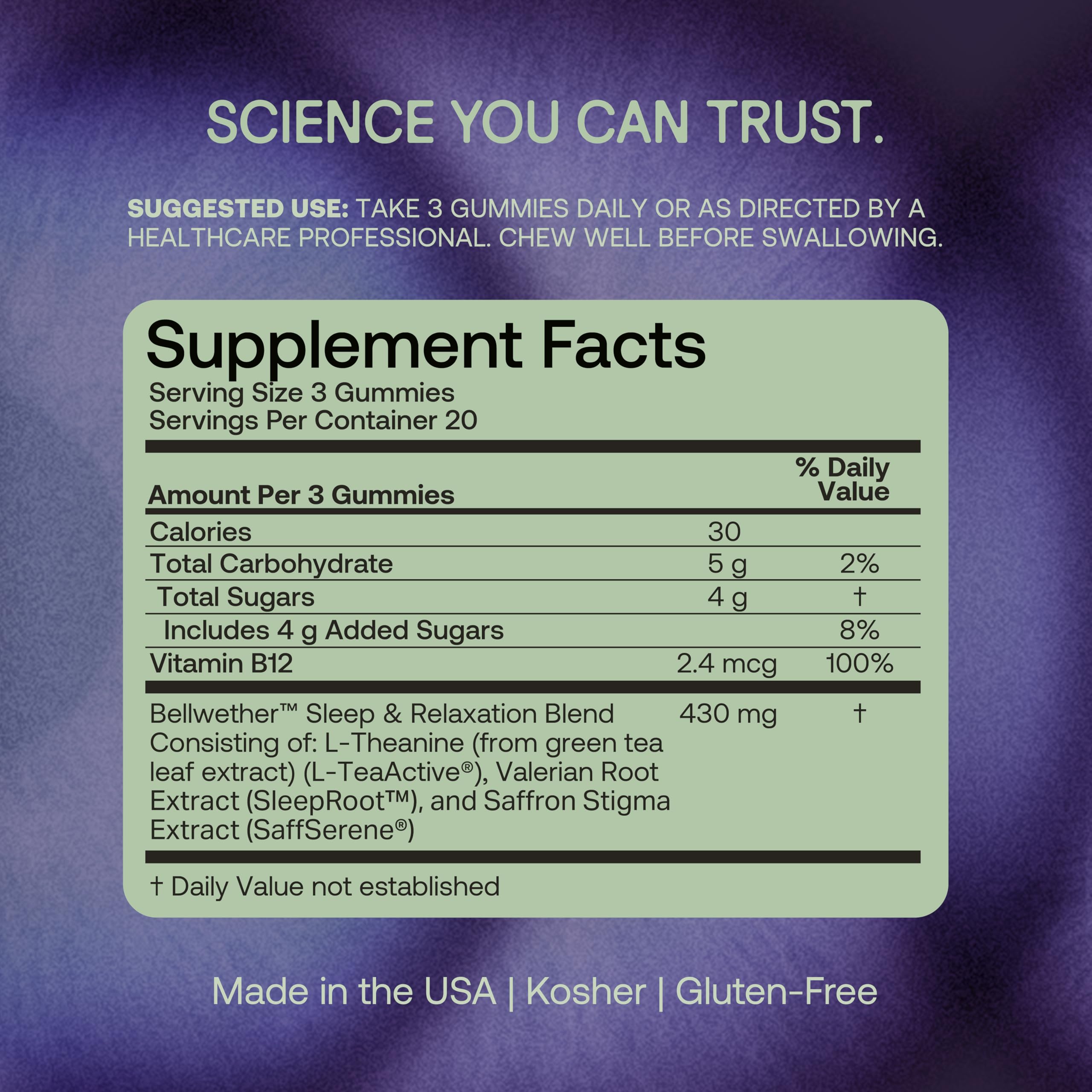ZERENNE Sleep & Relaxation Gummies – Melatonin-Free Sleep Aid with Saffron, Valerian & L-Theanine