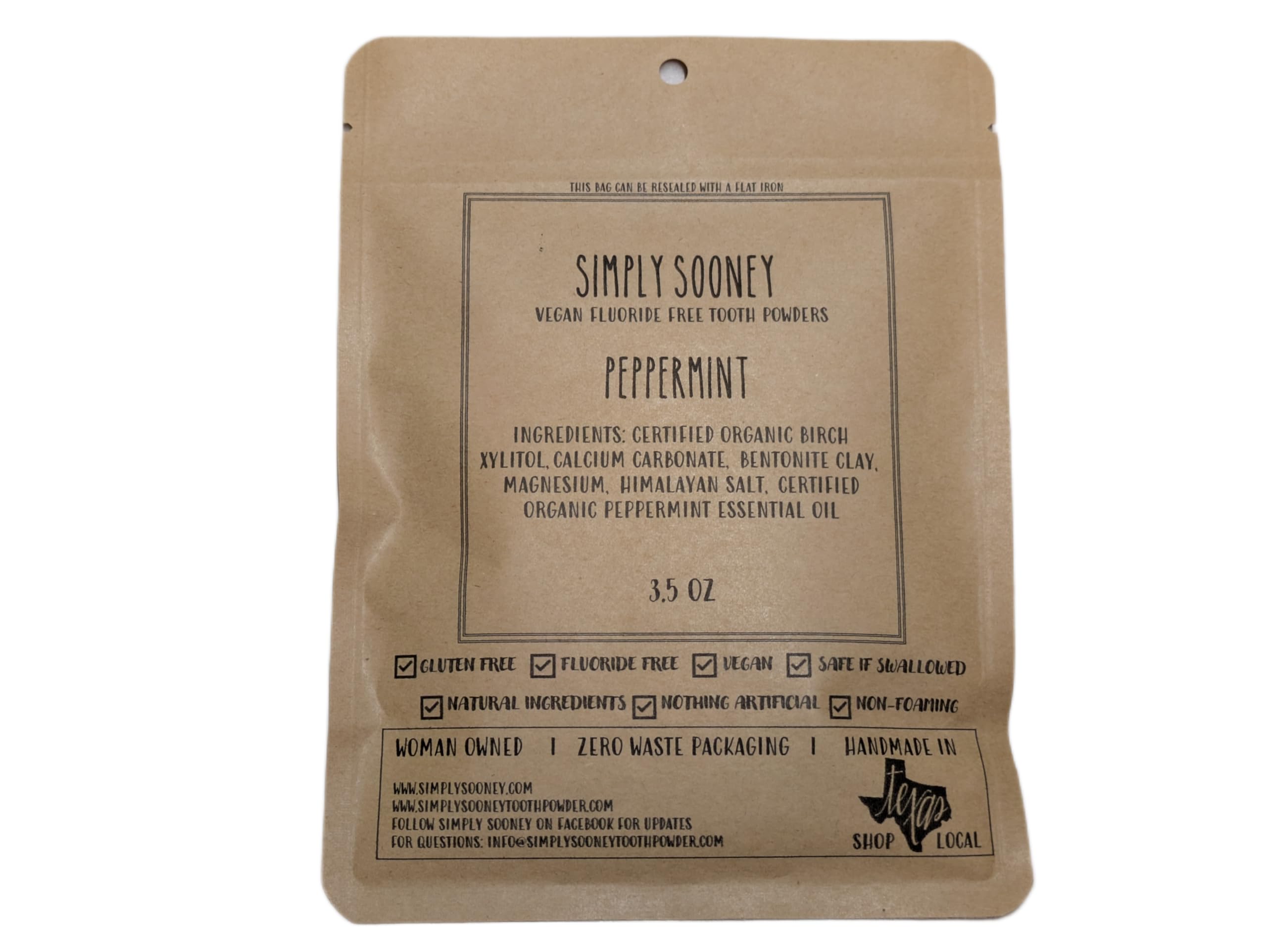 Zero Waste Tooth Powder – Organic Vegan Fluoride Free, Peppermint Flavor, 6 Month Supply