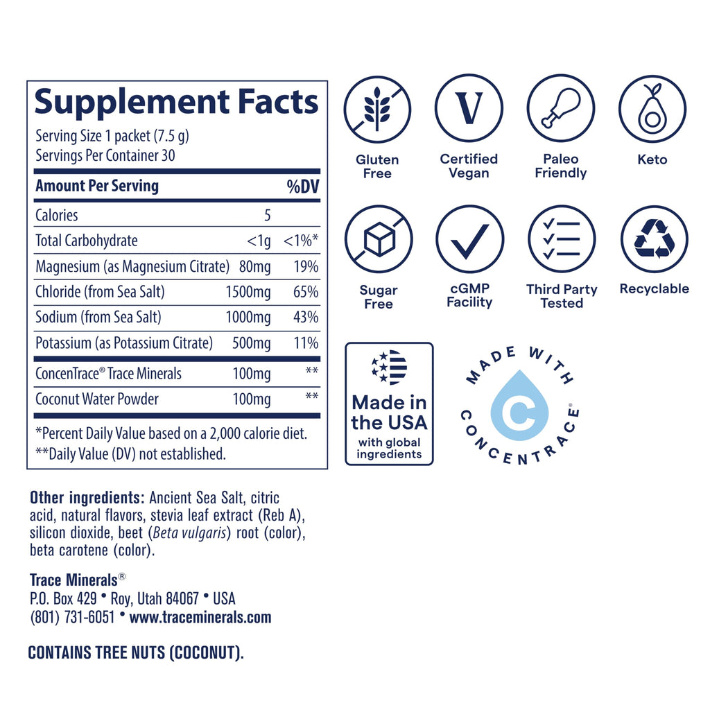 Trace Minerals ZeroLyte Salty Tropical Flavor | Sugar Free Electrolyte Drink Mix | 30 Packets