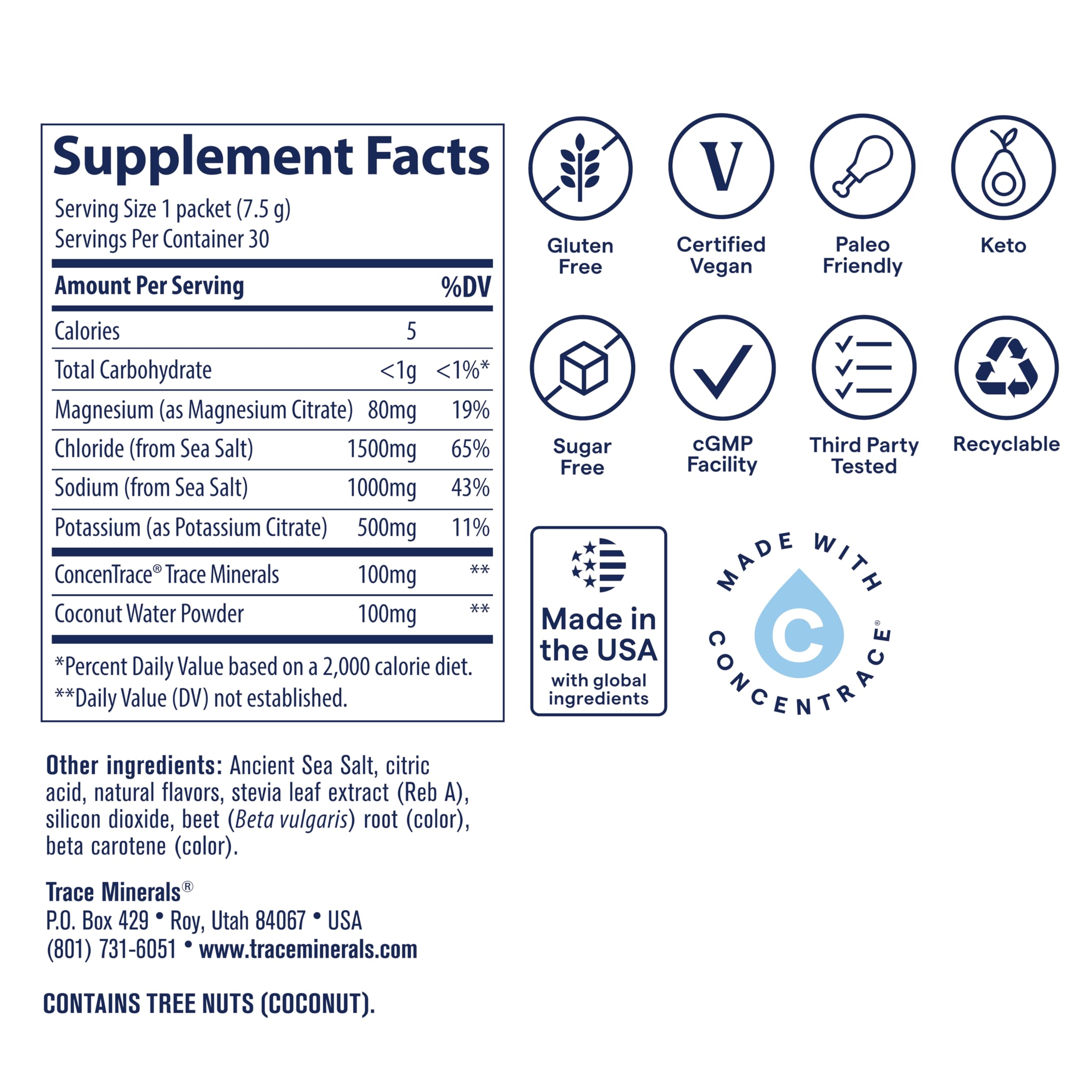 Trace Minerals ZeroLyte Salty Tropical Flavor | Sugar Free Electrolyte Drink Mix | 30 Packets