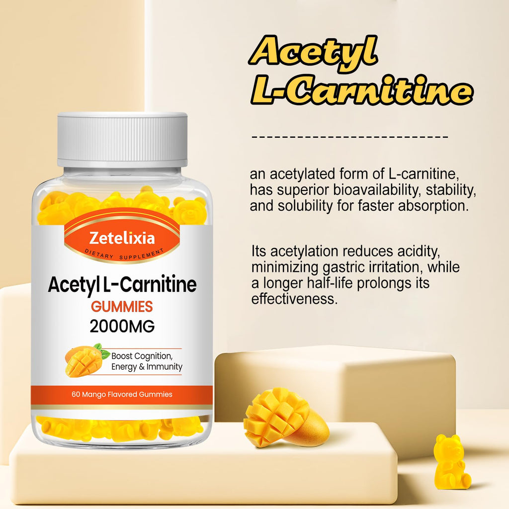 Zetelixia 2-Pack Acetyl L-Carnitine Gummies – Mango Flavor, 120 Count, Vegan