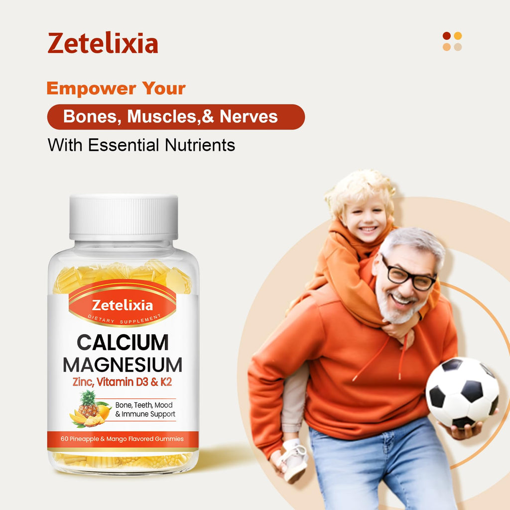 Zetelixia Calcium Gummies for Women & Men - Vitamin D3 & K2, 120 Count