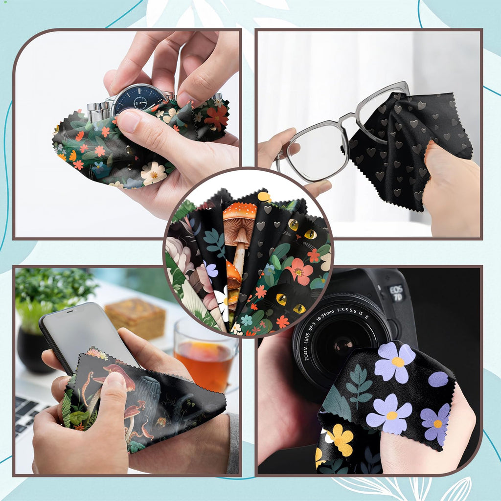 Zewurtuw 6 Pack Glasses Cleaning Cloths – 6.3 x 6.3 in Microfiber Lens Cloths for Glasses, Phones & Cameras – Green & Black
