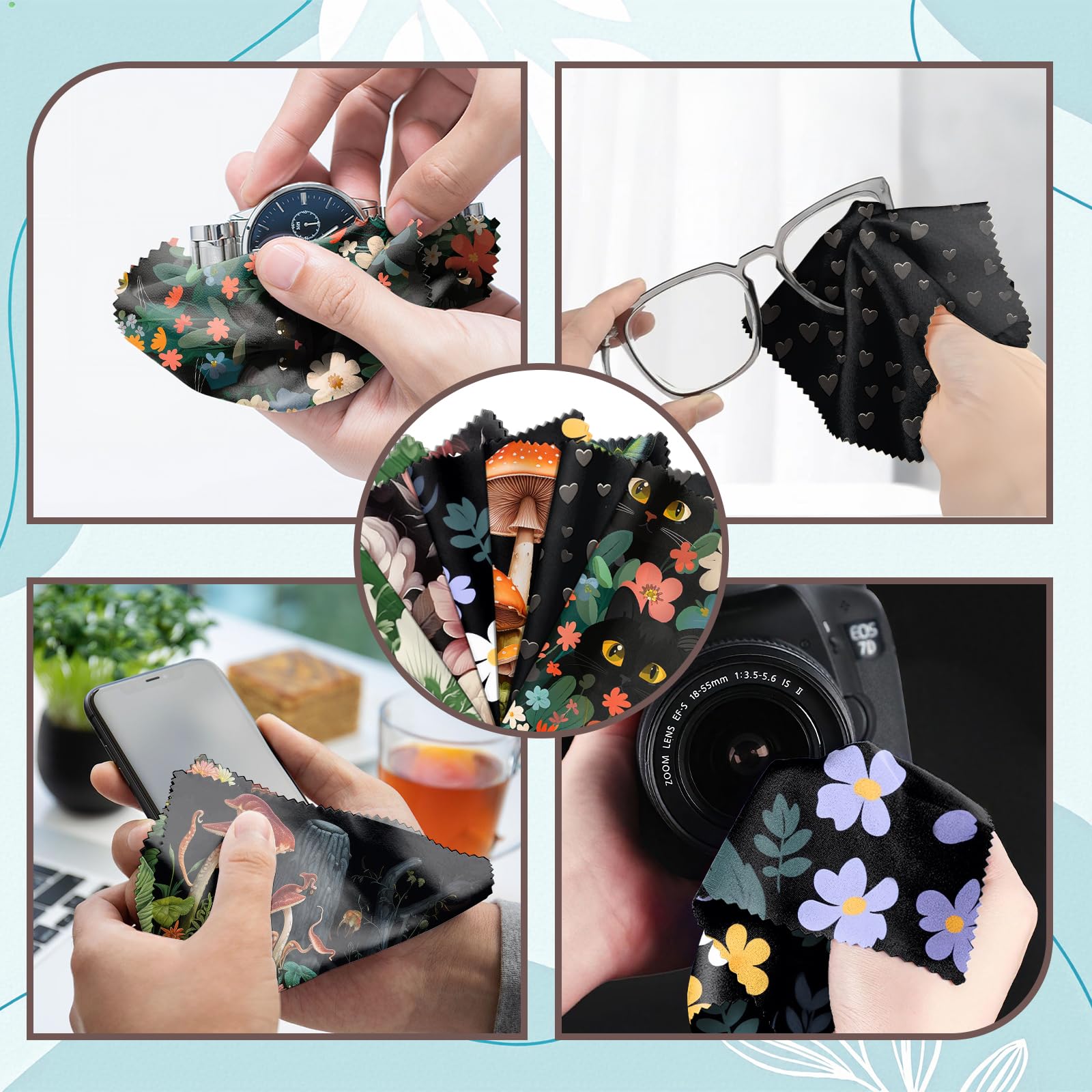 Zewurtuw 6 Pack Glasses Cleaning Cloths – 6.3 x 6.3 in Microfiber Lens Cloths for Glasses, Phones & Cameras – Green & Black