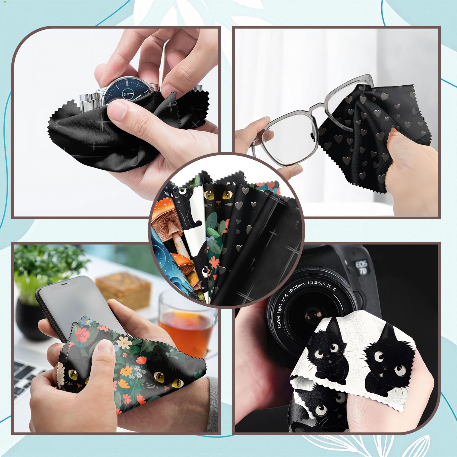 Zewurtuw 6-Pack Glasses Cleaning Cloth – Microfiber Lens Cloth 6.3x6.3 in Mushrooms Cat Pattern