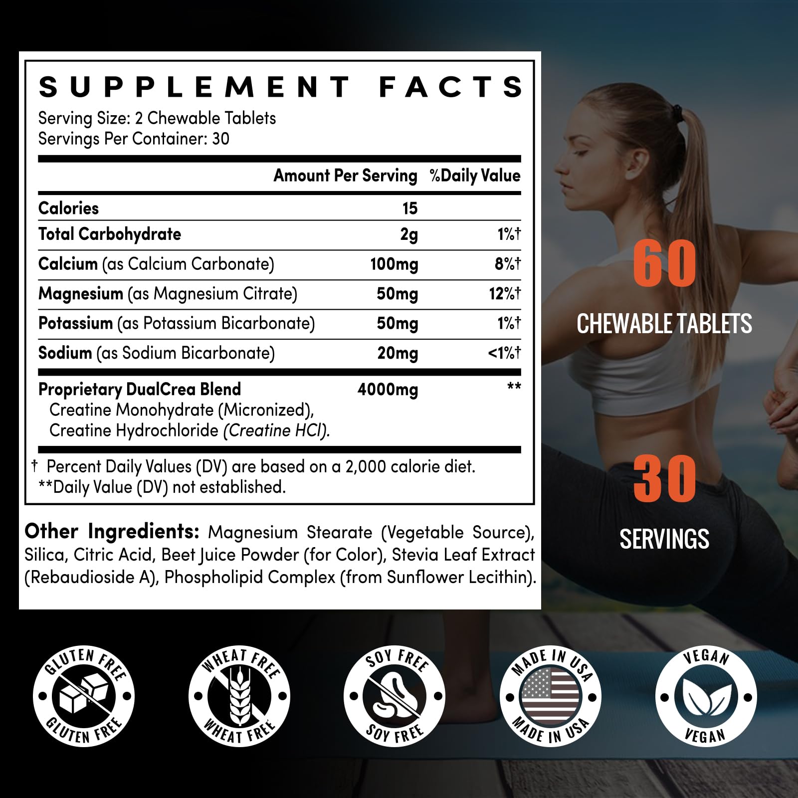 Zeylamum Creatine Chews Tablets for Men & Women | Dual-Source Liposomal Creatine Monohydrate, 60 Servings