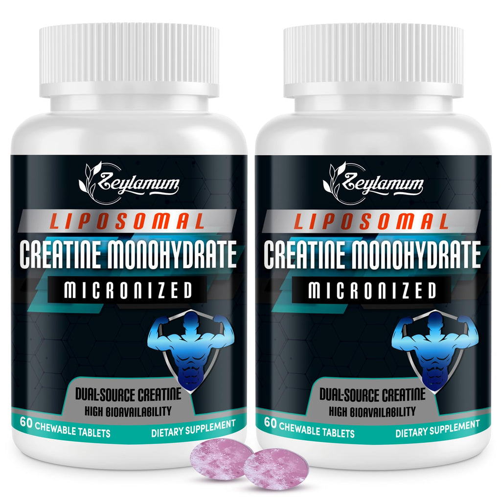 Zeylamum Creatine Chews Tablets for Men & Women | Dual-Source Liposomal Creatine Monohydrate, 60 Servings