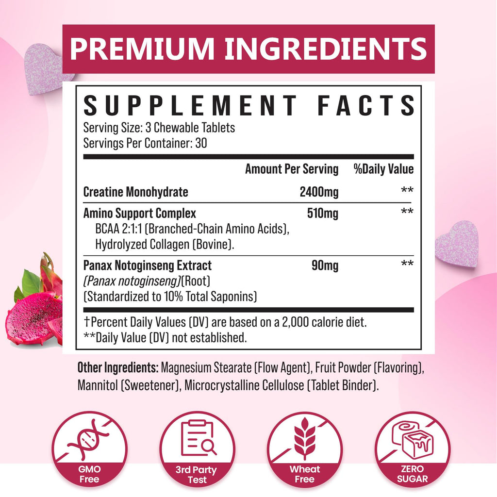 Zeylamum Creatine for Women | Hydrolyzed Collagen & BCAA | 3G Creatine Chews