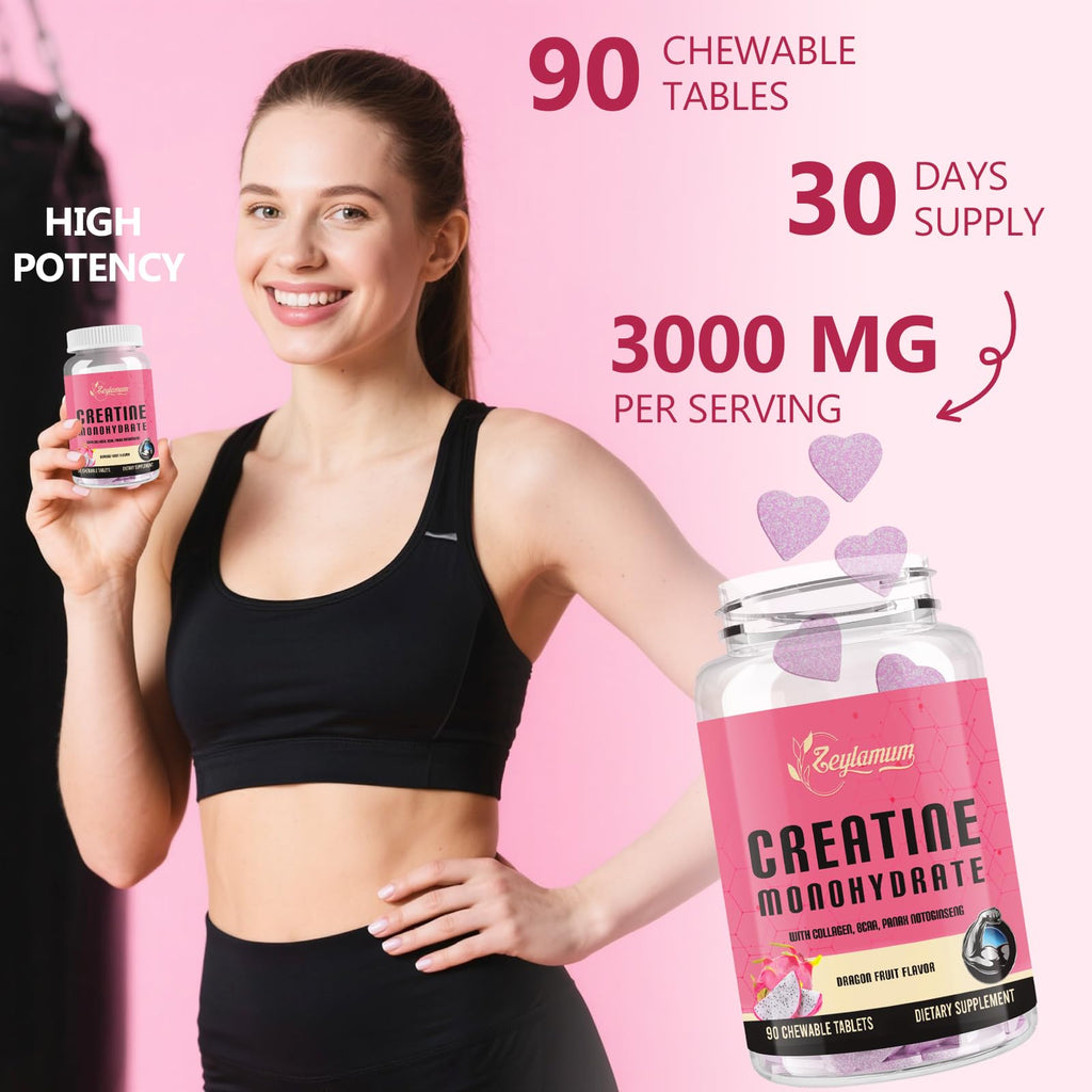 Zeylamum Creatine for Women | Hydrolyzed Collagen & BCAA | 3G Creatine Chews