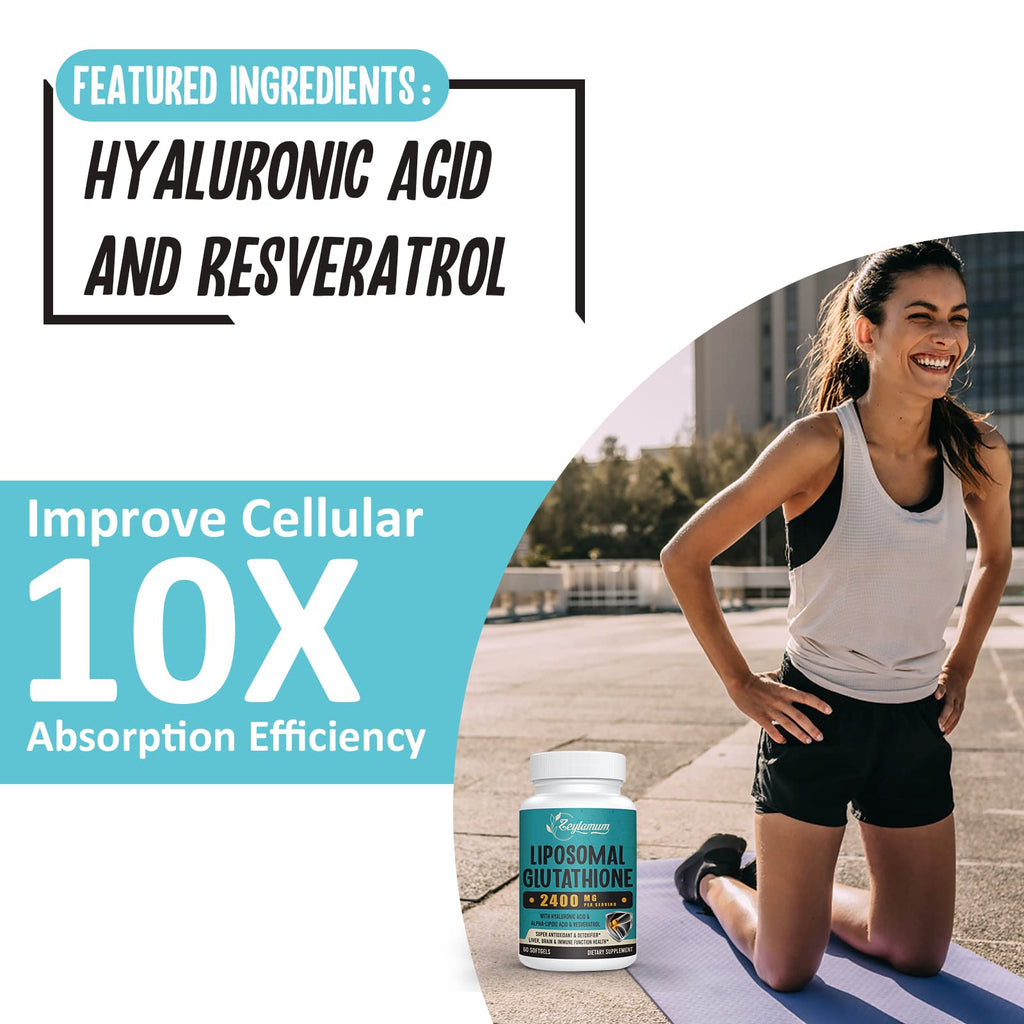 Zeylamum 2400 MG Liposomal Glutathione Softgels — Max Absorption with Hyaluronic Acid & Resveratrol