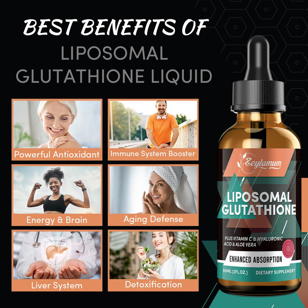 Zeylamum 2000mg Liposomal Glutathione Liquid Drops — Ultra-Absorption, Skin & Immunity Support, 8.08 oz