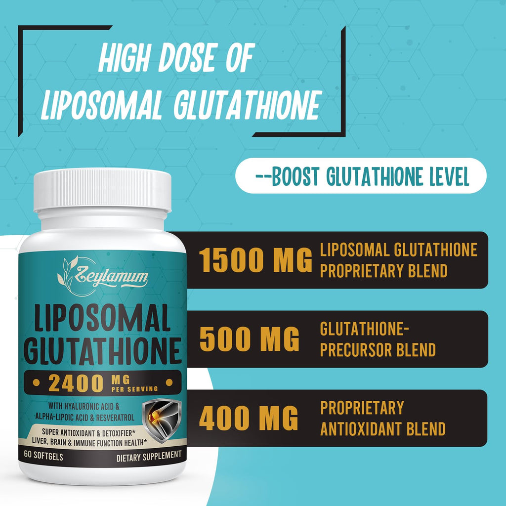 Zeylamum 2400 MG Liposomal Glutathione Softgels — Max Absorption with Hyaluronic Acid & Resveratrol