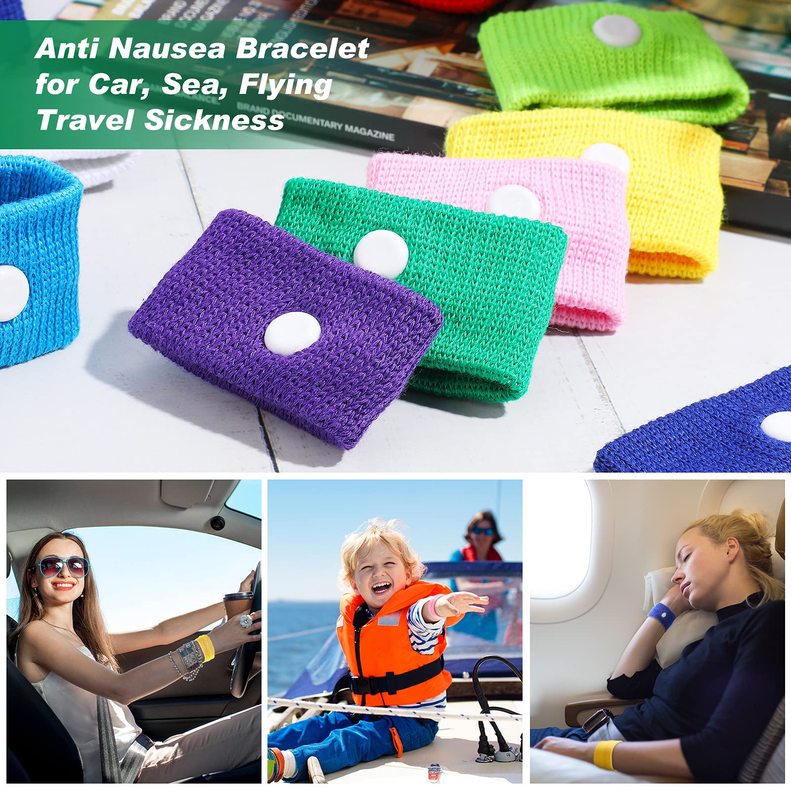 Zhanmai 12 Pairs Motion Sickness Wristbands for Kids & Adults – Colorful Travel Nausea Relief Bands