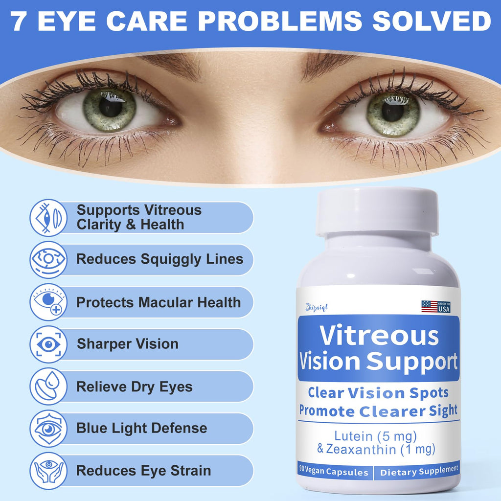 Zhizaiql Eye Vitamin with Lutein & Zeaxanthin – Supports Vitreous Clarity & Clear Vision, 90 Vegan Capsules