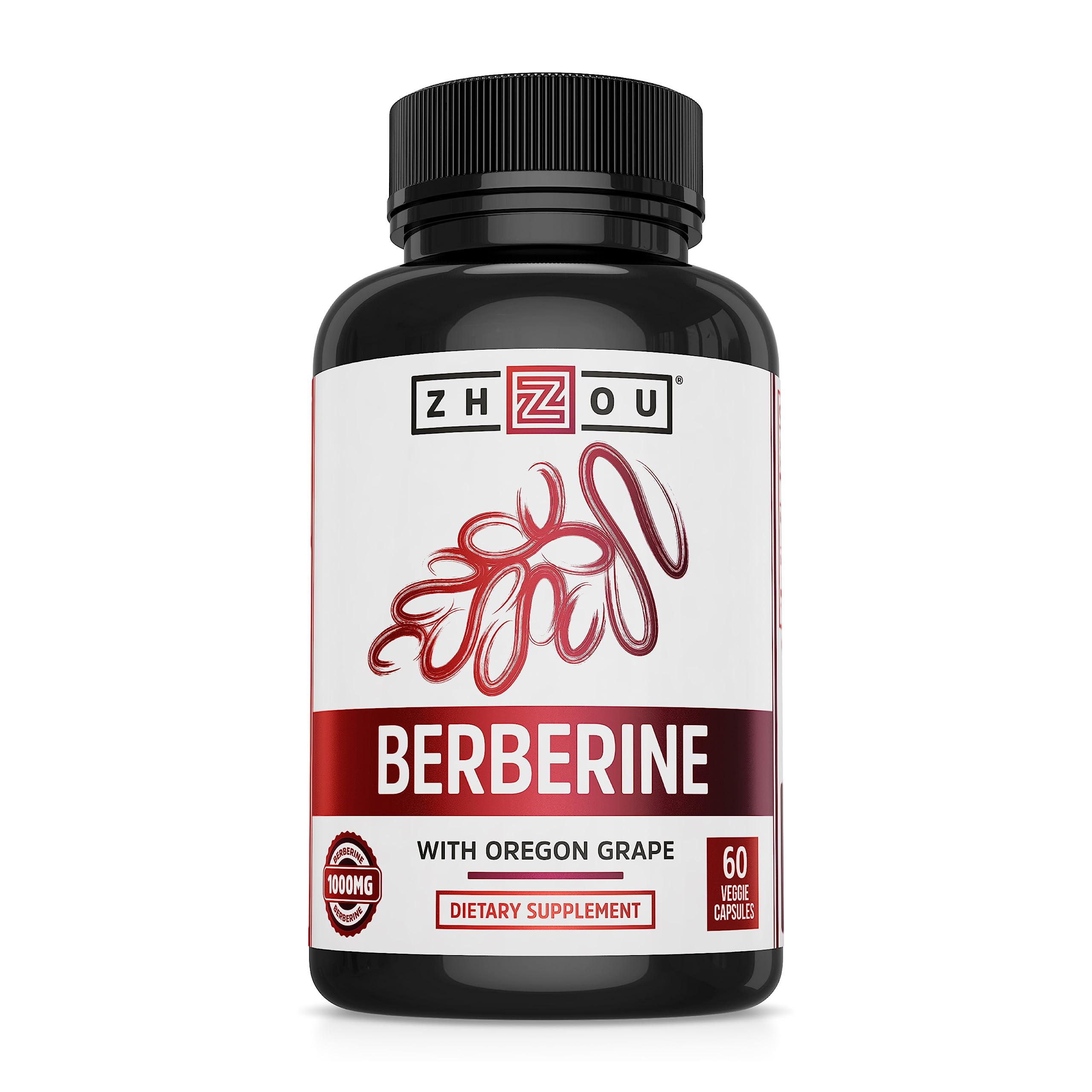 Zhou Berberine with Oregon Grape – Berberine 1000mg per Capsule | Gut Health & Metabolic Support | 60 Vegetarian Capsules