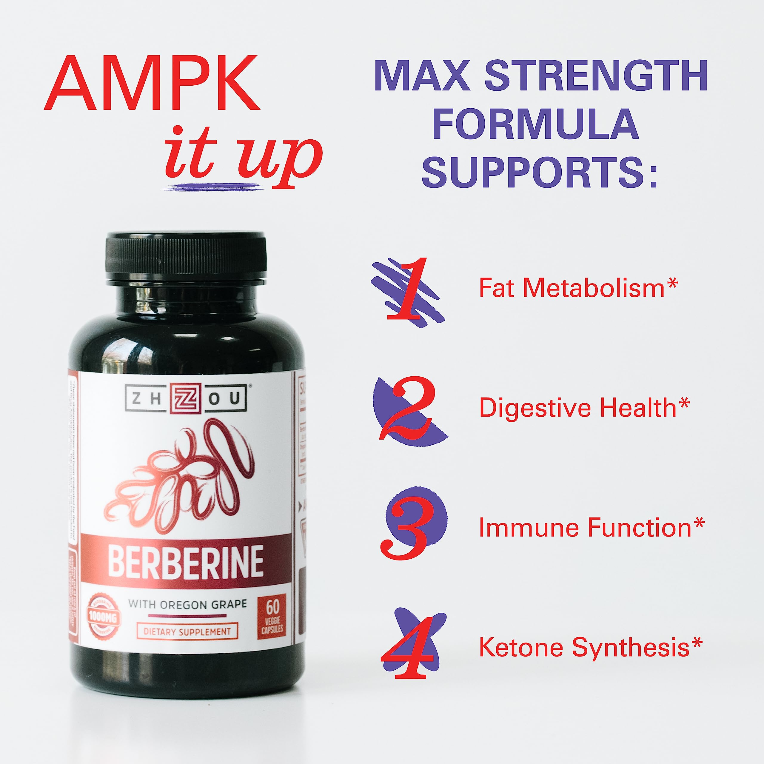 Zhou Berberine with Oregon Grape – Berberine 1000mg per Capsule | Gut Health & Metabolic Support | 60 Vegetarian Capsules