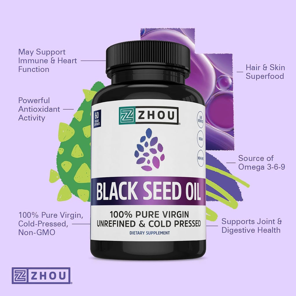 ZHOU Black Seed Oil Capsules – Cold-Pressed Nigella Sativa, 60 Capsules (Pack of 2)