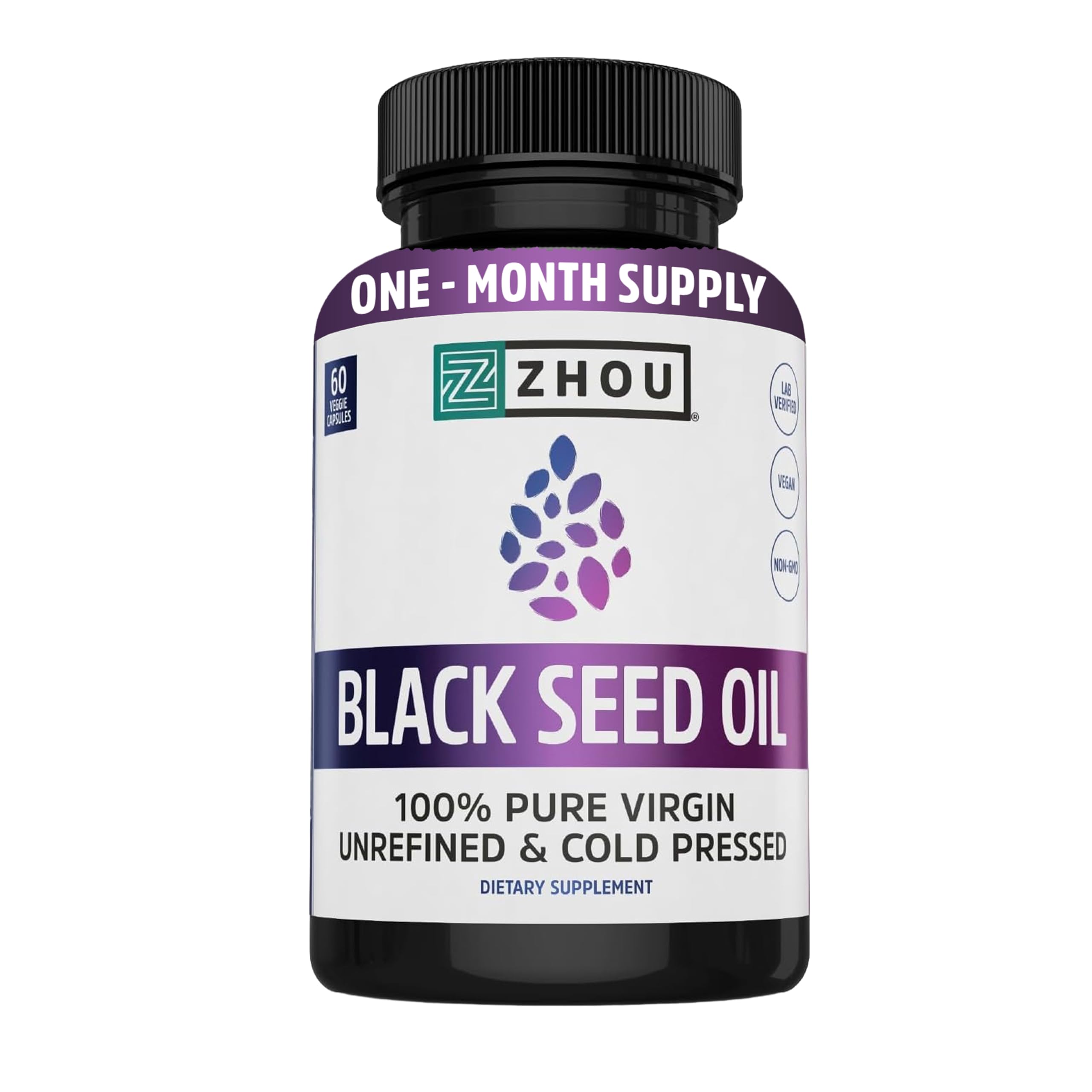 ZHOU Black Seed Oil Capsules – Pure Nigella Sativa, Thymoquinone, Cold-Pressed Black Seed Oil, 60 Capsules