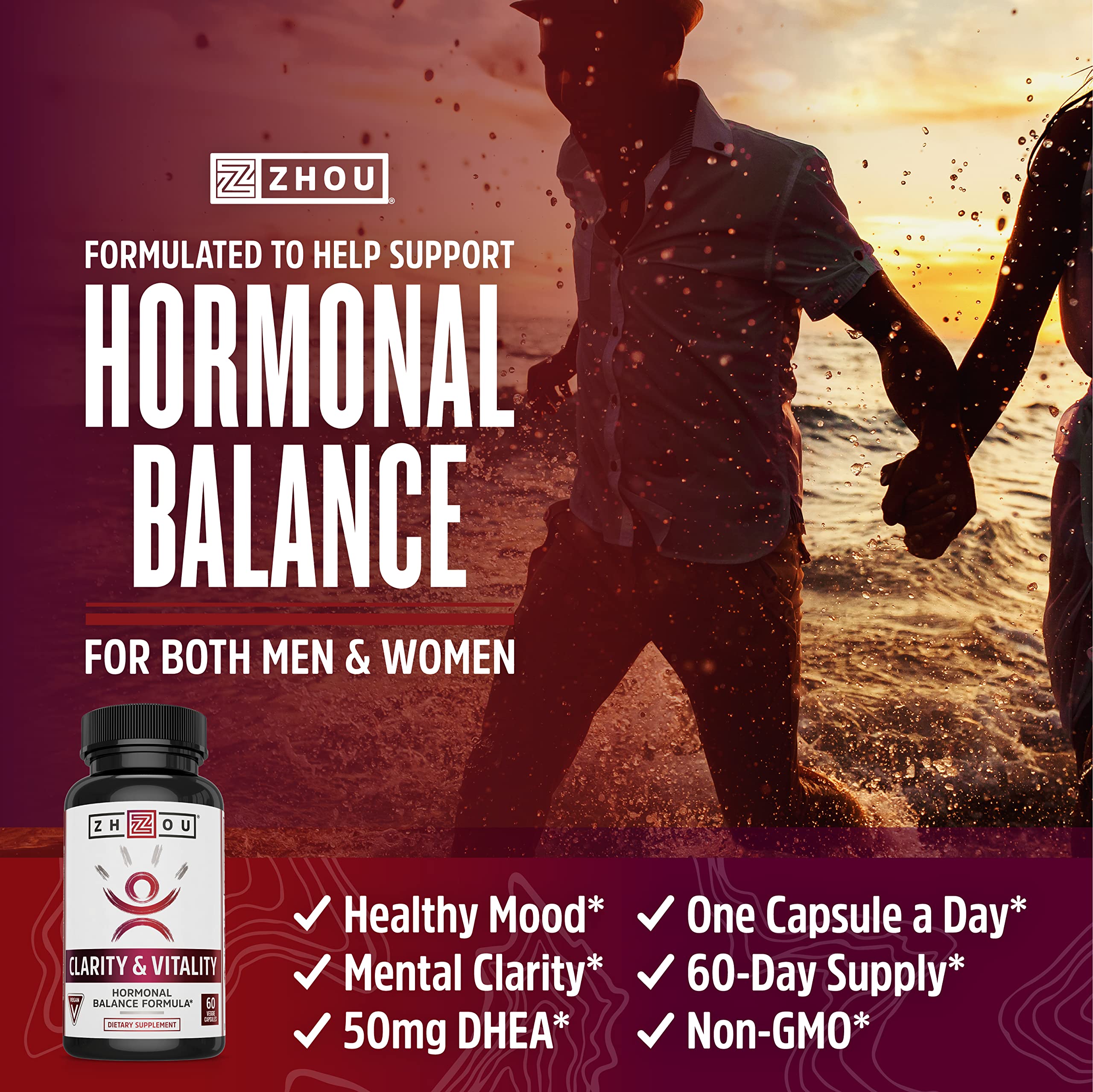 ZHOU Clarity & Vitality DHEA 50mg – Vegan Hormonal Balance, Healthy Aging | 60 Capsules